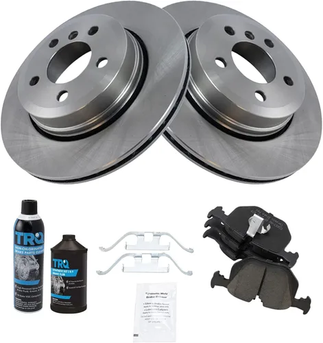Vista 3 de TRQ Kit de pastillas de freno trasero y rotor, kit químico de freno, pastillas de freno Rotor de freno de cerámica compatible con BMW X3 2004-2010