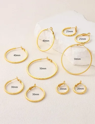 Vista 7 de Aretes de aro de corte de diamante para mujer, aro ligero y fino Dorado