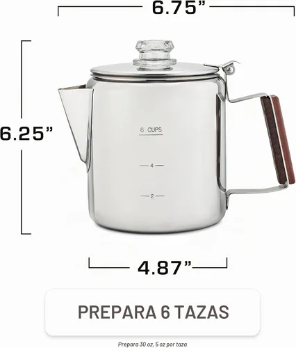 Vista 4 de COLETTI Cafetera percoladora Bozeman — SIN aluminio ni plástico [6 tazas]