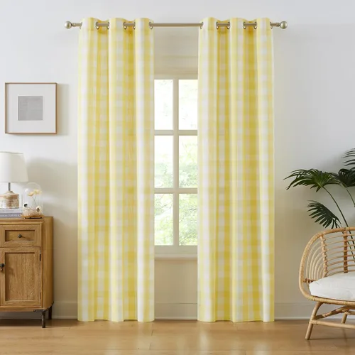 Vista 19 de Amzdecor Cortinas a cuadros con ojales de búfalo de 54 pulgadas de largo, cortinas texturizadas semitransparentes para sala de estar, dormitorio