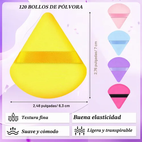 Vista 2 de Skylety 120 piezas de esponja de maquillaje triangular suave para polvo, esponja de belleza para polvo suelto, base cosmética, licuadora Bright