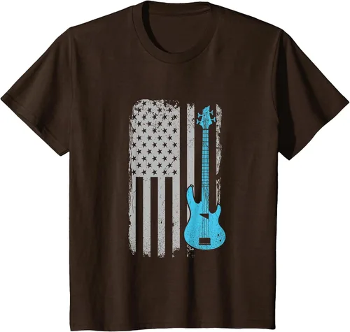 Vista 60 de Electric Bass Guitar Player American Flag Musician T-Shirt Asphalt Grey