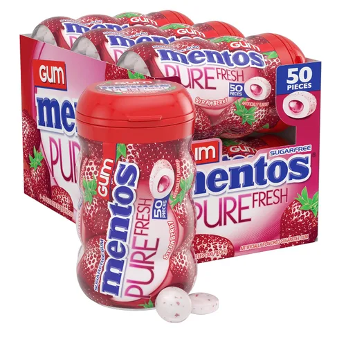 Vista 20 de Mentos Chicle Pure Fresh sin azúcar con xilitol, gaulteria, a granel, botella de 50 piezas (paquete de 6) Goma de mascar, perfecta para un aliento