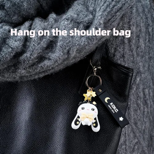 Vista 6 de HONYJOOM Lindo llavero de regalo Llavero de anime kawaii con diseño de conejo y conejo demonio para mochila colgante de bolsa