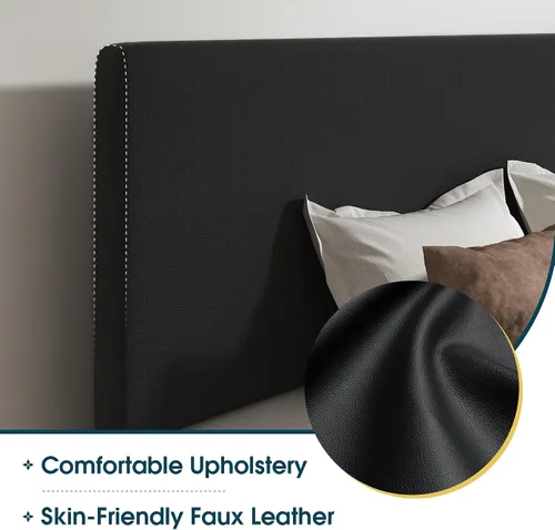Vista 3 de WEEWAY Base de cama de plataforma tapizada completa con cabecero ajustable y listones de madera fuertes, base de colchón resistente, no necesita