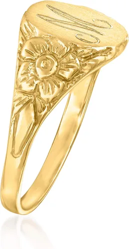 Vista 3 de Ross-Simons 14kt Yellow Gold Personalized Floral Signet Ring