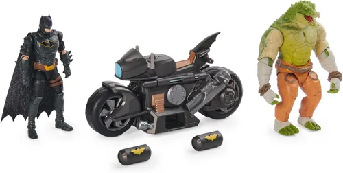Vista 7 de DC Comics, Batman - Paquete de batalla transformable de Batcycle con figura de acción exclusiva de cocodrilo asesino de 4 pulgadas y Batman