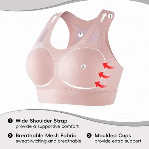 Vista 4 de Baetty Brasier deportivo para mujer de alto impacto, brasier deportivo de espalda cruzada para mujer, cobertura completa, brasier deportivo