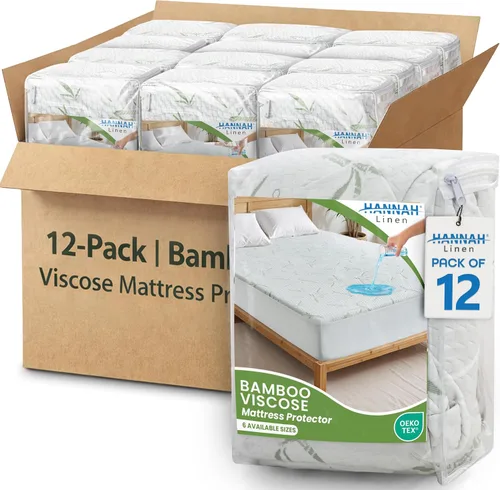Vista 12 de Hannah Linen Protector de colchón de bambú, 100% impermeable, funda de colchón individual – Funda de colchón de bolsillo profundo ajustable de hasta