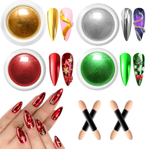 Vista 12 de Polvo de uñas cromado y perla - 【Efecto de hada】Polvo de uñas cromado rosa, blanco, aurora, amarillo, sirena, iridiscente, polvo cromado, espejo