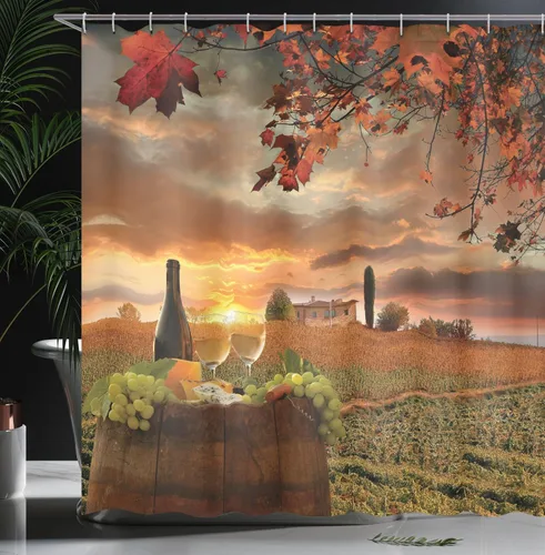 Vista 3 de Ambesonne set de cortina para baño decorativa de tela de poliéster con ganchos