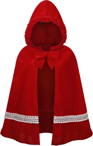 Vista 12 de Colorful House Capa de terciopelo rojo con capucha de terciopelo para Halloween, Navidad, fiesta de disfraces