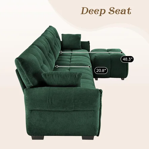 Vista 4 de Leyu&Hafort Sofá modular seccional, sofá modular Cloud con asiento profundo, moderno sofá modular con otomana móvil, sofá de felpilla con almohadas