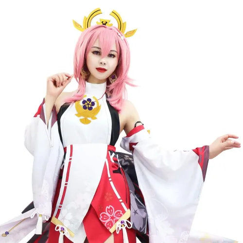 Vista 3 de DAZCOS Yae Miko - Juego de pinzas para el cabello, accesorios de disfraz de anime para Halloween (amarillo-G)