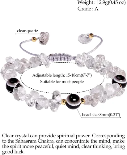 Vista 3 de Jewever Pulseras contra el mal de ojo con piedras naturales caídas, cristales y cuarzo, para mujer, piedras preciosas de Reiki de energía, gemas