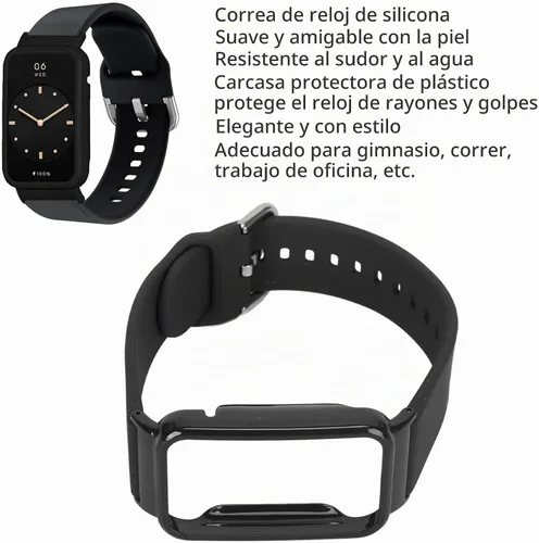 Vista 2 de Correa de reloj de silicona 2 en 1 con funda protectora para Mi Band 7 Pro, ajuste ajustable, material suave y agradable a la piel, fácil