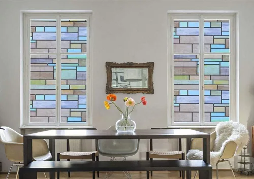 Vista 3 de Niviy Película de vitrales para ventana, impermeable, estática, 11.8 x 78.7 pulgadas, sin adhesivo, decoración de ventana de vidrio para baño