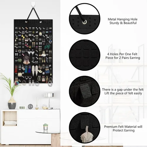 Vista 5 de Organizador de aretes colgantes, con capacidad para hasta 330 pares, soporte de pared de fieltro suave, organizador de aretes para mujeres y niñas