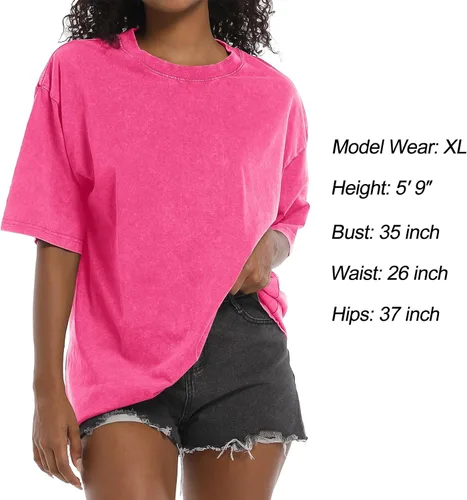 Vista 2 de Wrenpies Camisetas de gran tamaño para mujer, estilo vintage, básicas, estilo novio, holgadas, holgadas, estilo grunge, de algodón lavado ácido