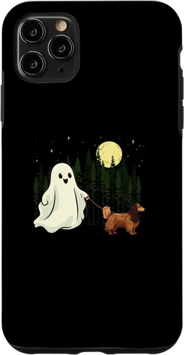Vista 11 de iPhone 14 - Carcasa divertida para niños con diseño de perro salchicha caminando fantasma Halloween
