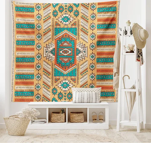 Vista 2 de Ambesonne Tapiz tribal, patrón de tribu secreta en estilo bohemio, decoración de tela para colgar en la pared para dormitorio, sala de estar