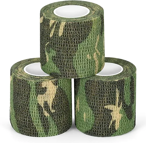 Vista 20 de Cinta envolvente autoadhesiva de camuflaje para protección de 5 cm x 4,5 m. Cinta de camuflaje discreta de tela no tejida. Vendaje elástico para ACU