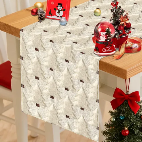 Vista 3 de Nialnant Caminos de mesa de Navidad, decoraciones de mesa de invierno de Navidad con bolas de Navidad, flores de nochebuena, camino de mesa