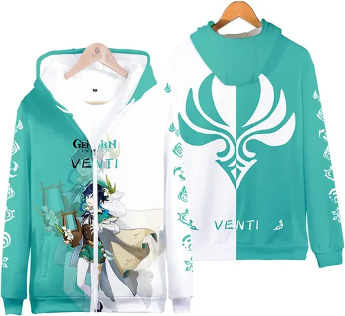 Vista 3 de SIAOMA Genshin Impact - Chaqueta con capucha y cremallera unisex con cordón 3D
