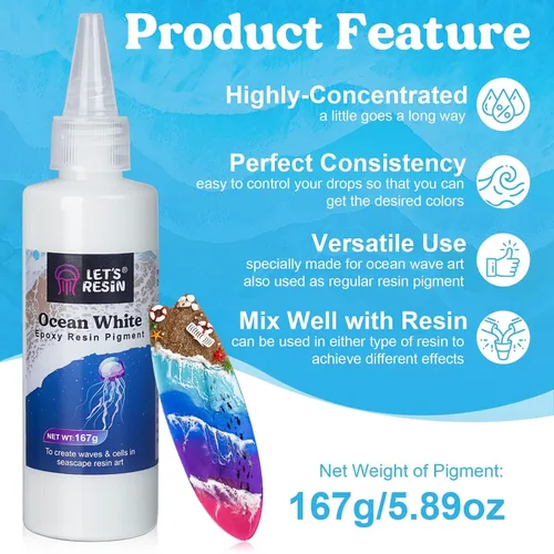 Vista 7 de Kit de resina epoxi de 1 galón y pigmento de resina epoxi blanco océano de 5.89 oz