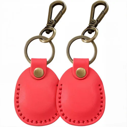 Vista 10 de Llavero de Airtag de cuero genuino, llavero portátil de Air tag con anillos para llaves, funda de cobertura oculta completa compatible con Airtag