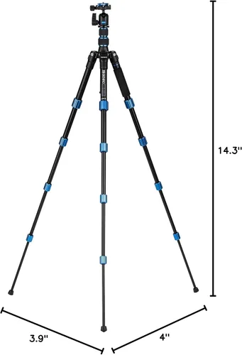 Vista 10 de Benro Kit de trípode de aluminio delgado de viaje, trípode ligero de 5 secciones con cabeza de bola N00, placa Arca-Suiza, patas plegables inversas