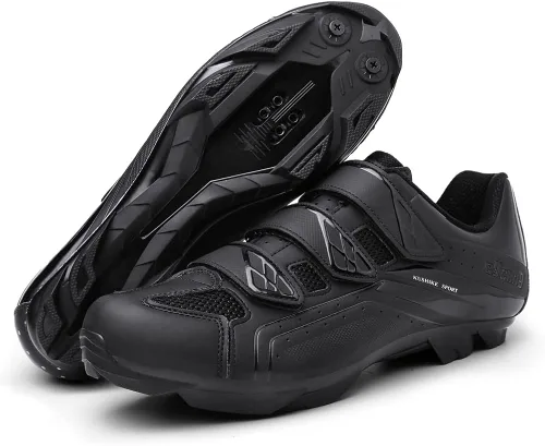 Vista 9 de Zapatos de ciclismo para hombre con 3 correas, zapatos de carreras para ciclismo de montaña para interiores y exteriores, compatibles con sistemas