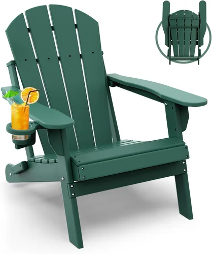 Vista 39 de GREENVINES Silla Plegable Adirondack Plástico HDPE Sillas para Fogata Todo Tiempo Portavasos Ártico para Terraza Patio Trasero Patio