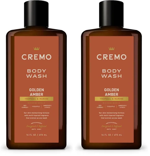 Vista 9 de Cremo Rich-Lathering Golden Amber Gel de baño para hombres, notas de grosella roja, piña, ámbar gris y musgo, 16 onzas líquidas