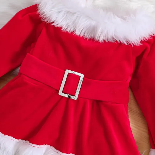 Vista 13 de WASAIGOOD Mameluco de Navidad para bebé niña, vestido de manga larga con ribete de piel, traje de terciopelo para Navidad, enterizo de invierno