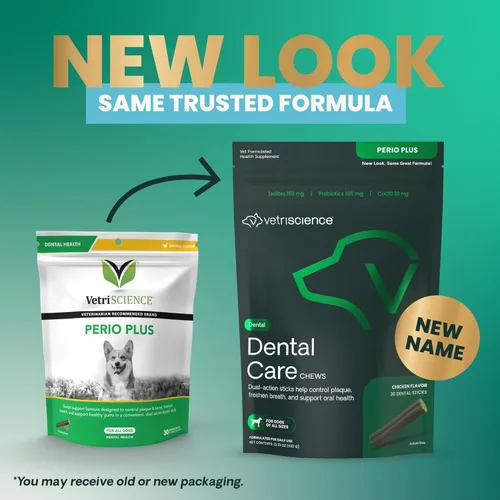 Vista 3 de VetriScience Masticables dentales de boca saludable, palitos Perio Plus para perros, con probióticos, espirulina y zeolitas, refrescante el aliento