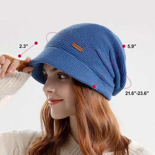 Vista 4 de Gorro de punto con forro polar para mujer, con visera y visera para invierno, para clima frío