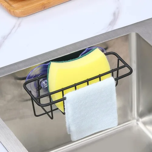 Vista 2 de TESOT Organizador de fregadero con soporte para esponja para fregadero de cocina, colgador para paños de cocina 2 opciones de suspensión