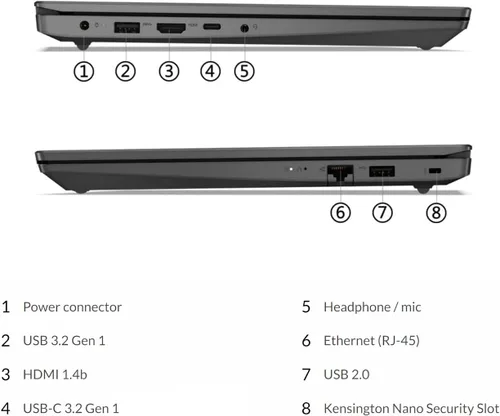Vista 6 de Lenovo Portátil comercial V14, procesador AMD Ryzen 5 7520U de 4 núcleos, almacenamiento SSD de 1 TB, memoria DDR5 de 8 GB, pantalla FHD 1080p de 14