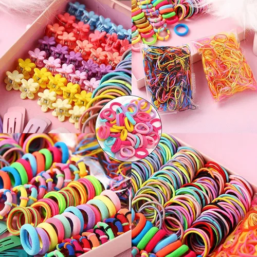 Vista 2 de 780 piezas de bandas elásticas transparentes para el cabello, mini pinzas para el cabello, bandas de goma, kit de lazos para el cabello con caja