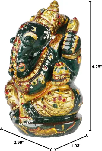 Vista 5 de Estatua de Ganesha de jade verde, estatua de piedra preciosa natural, Hancarved Ganesha aprox. 2251.00 ct para templo casero