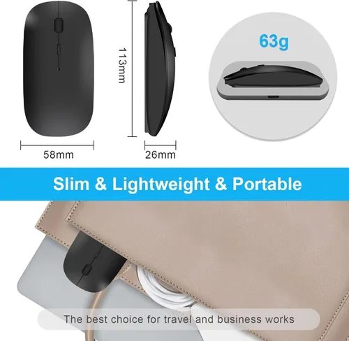 Vista 8 de Ratón Bluetooth recargable para laptop, mouse inalámbrico para MacBook air/Mac/MacBook Pro, mouse jiggler Bluetooth 5.2/3.0 y USB tipo C de 2.4 GHz