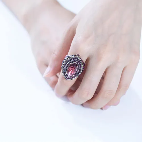 Vista 4 de Anillo de mujer - 1.260 in estilo turco púrpura piedra preciosa anillo vintage joyería de las mujeres J0769PURPLE, Cristal Resina, Cristal