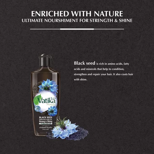 Vista 4 de Vatika Naturals Dabur - Aceite para el cabello enriquecido con semillas negras – Suero fortalecedor y potenciador del brillo con extracto