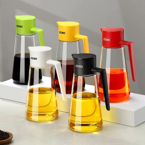 Vista 6 de CCKO Botella dispensadora de aceite de oliva de vidrio con boquilla abatible automática de 19 onzas para cocina, dispensador de aceite de cocina sin