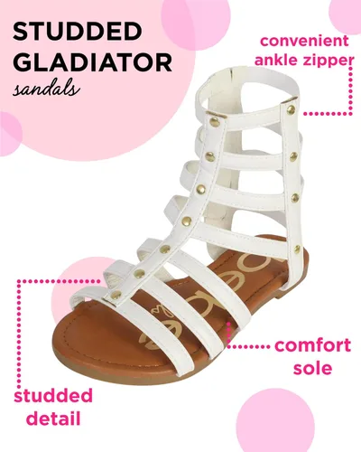 Vista 2 de bebe Sandalias para niñas pequeñas Sandalias de gladiador con tachuelas de cuero sintético con cremallera en el tobillo (niñaniña)