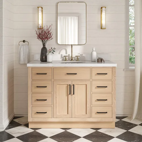 Vista 29 de ARIEL Hepburn - Tocador de baño de 30 pulgadas con fregadero, madera maciza, encimera y protector contra salpicaduras de cuarzo blanco puro de 1.5