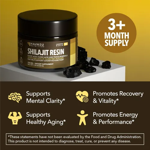Vista 3 de Resina Shilajit del Himalaya con ácido fúlvico, ácido húmico y más de 80 oligominerales – 500 mg de Shilajit de grado dorado para hombres y mujeres