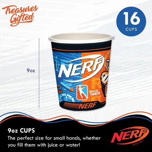 Vista 4 de Treasures Gifted Suministros para fiestas Nerf con licencia oficial – Sirve a 16 invitados – Juego clásico de vajilla – Decoraciones de fiesta