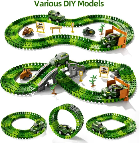 Vista 2 de IHAHA 169 piezas de juguetes de pista de carreras de dinosaurios para niños, niños pequeños de 1 a 3, 3 a 5, 4 a 7 años, juguetes de pista